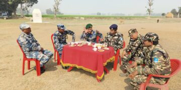 Araria – SSB and APF soldiers conducted patrolling and coordination meeting on India Nepal border.