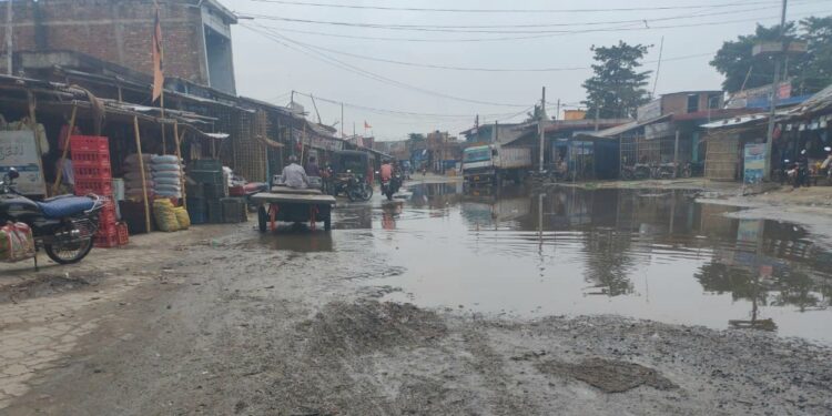 दर्जनों गांवों को जोड़ने वाली सड़क हल्की बारिश में हीं तालाब में तब्दील