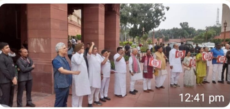 नई दिल्ली- बिहार प्रदेश के किशनगंज सांसद समेत देश के सांसदों ने किया एसआईआर के विरोध में लोकसभा के सामने प्रदर्शन