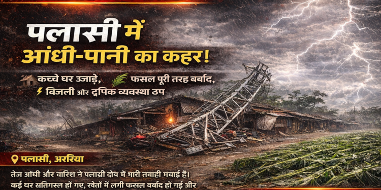 पलासी – पलासी में आंधी-पानी ने मचाई तबाही, कच्चे घर उजड़े, फसल बर्बाद, बिजली-ट्रैफिक व्यवस्था चरमराई
