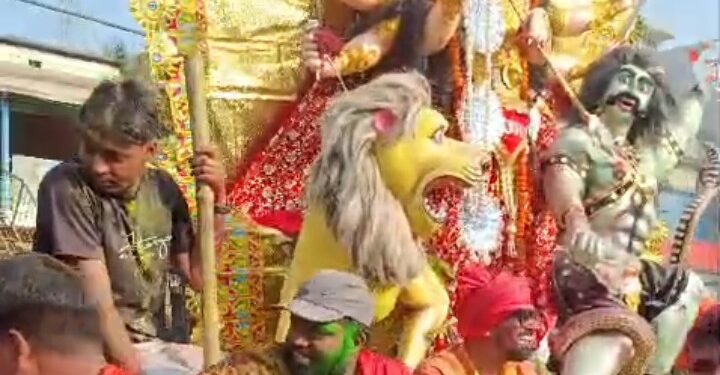 पलासी में नम आंखों से मां काली और दुर्गा को दी गई विदाई, जय माता दी के नारों से गूंजा शहर